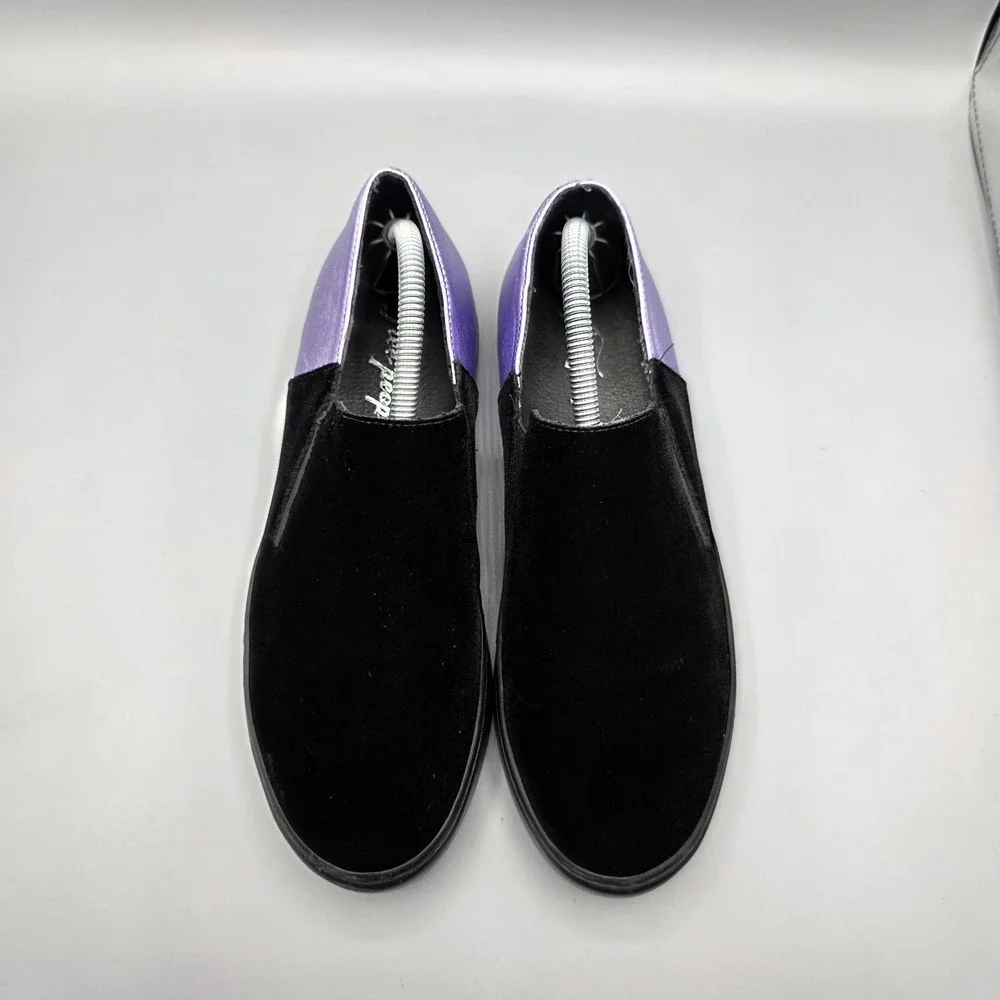 Free People Varsity Sneakers Womens 37 Black Velvet Purple Leather Metallic Shoe